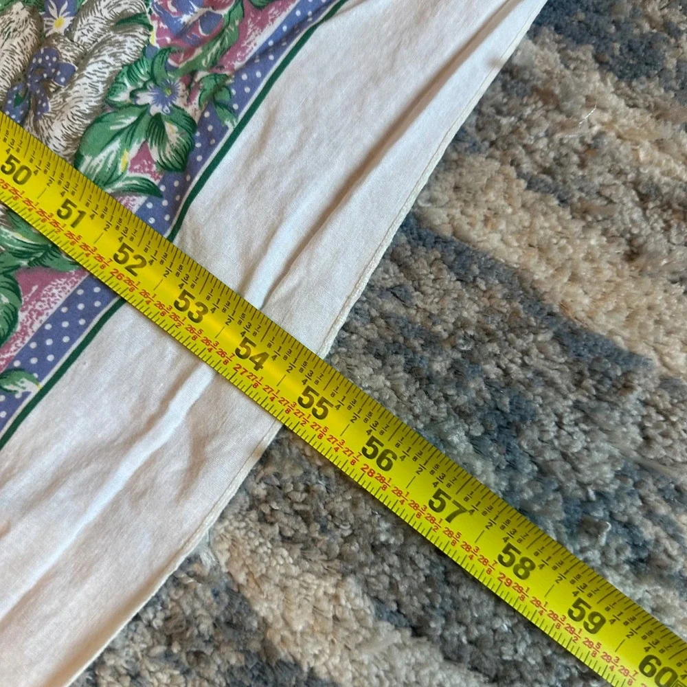 Vintage Easter Bunny Floral Tablecloth Rectangular Spring Garden White 95x56